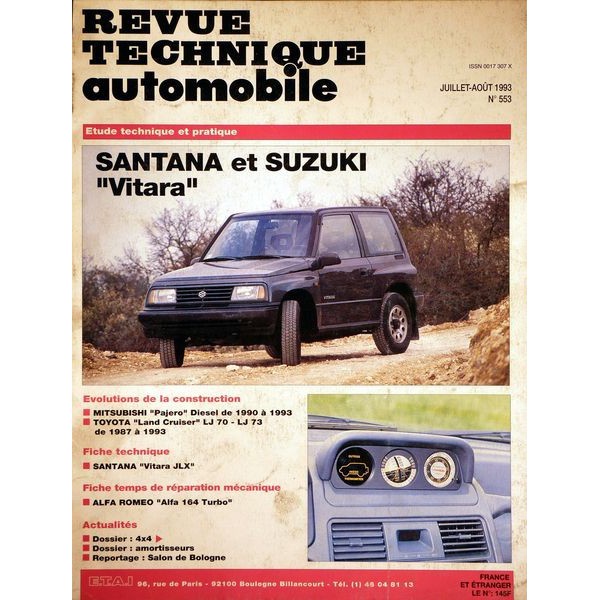 RTA Revue Technique Automobile Suzuki et Santana Vitara, Escudo JLX, JLXi