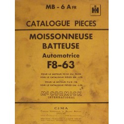 McCormick IH moissonneuse F8-63, catalogue de pièces