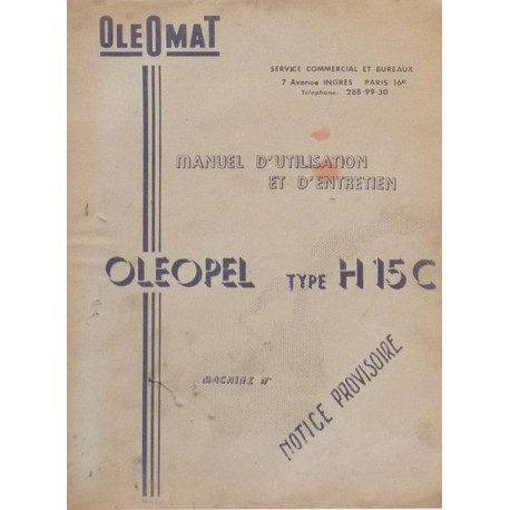 Oleomat Oleopel H15C, manuel d'utilisation