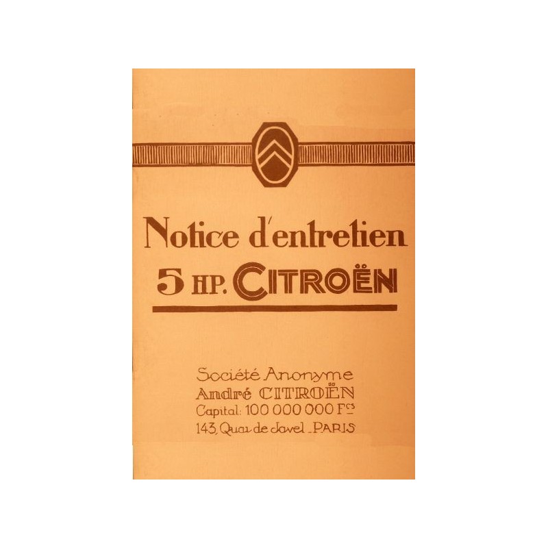 Citroën 5HP, notice d'entretien