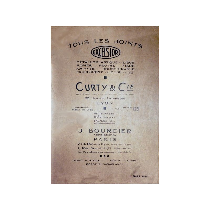 Curty & Cie Excelsior, tous les joints avant 1935