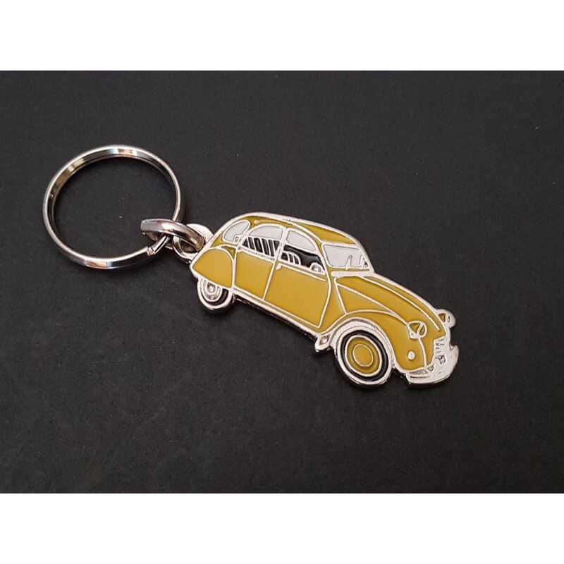 Porte-clés profil Citroen 2cv, 2cv4, 2cv6, Special Club (jaune)