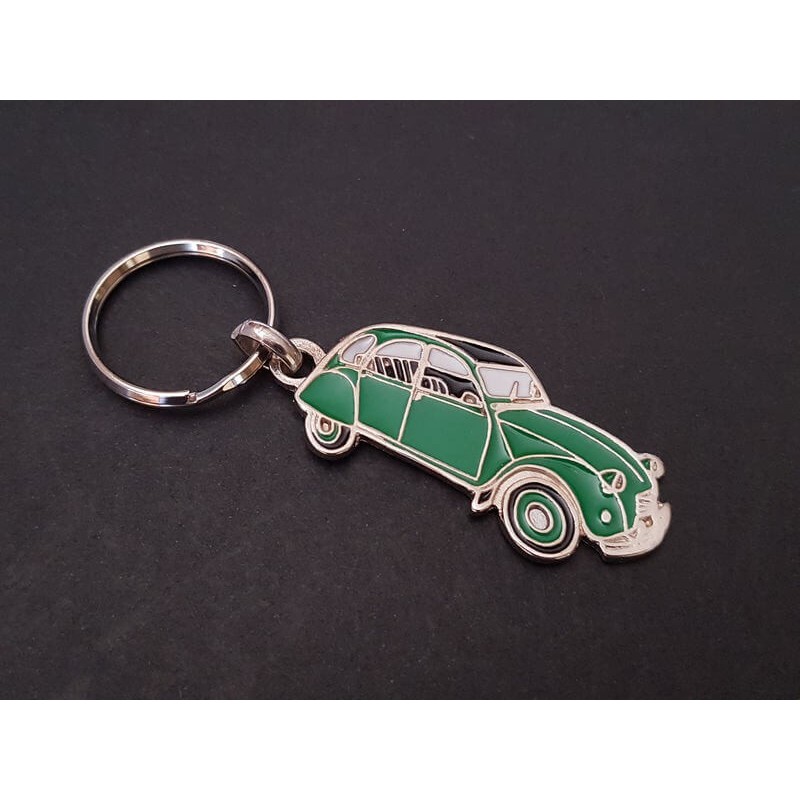 Porte-clés profil Citroen 2cv, 2cv4, 2cv6, Special Club (vert)