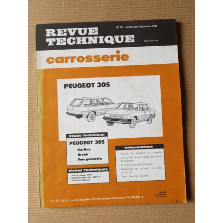 Technique carrosserie Peugeot 305 phase 1, berline break fourgonnette