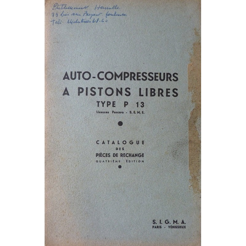 Sigma P13 auto-compresseur à pistons libres, catalogue de pièces (eBook)