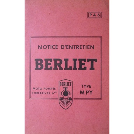 Berliet moto-pompe portatives MPY 6 m³, notice d’entretien (eBook)