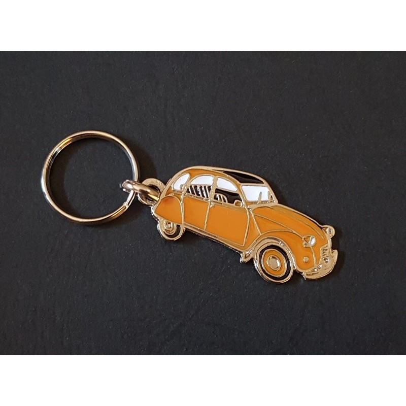 Porte-clés profil Citroen 2cv, 2cv4, 2cv6, Special Club (orange)