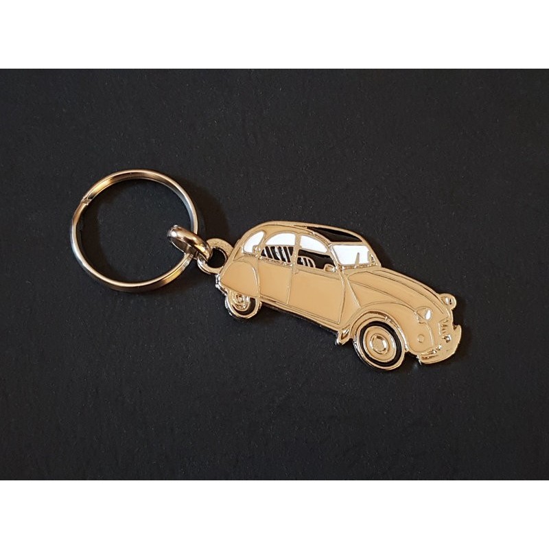 Porte-clés profil Citroen 2cv, 2cv4, 2cv6, Special Club (beige-marron)