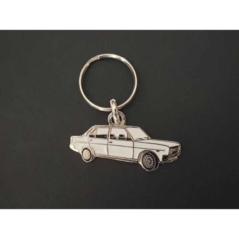 Porte-clés profil Fiat 131 Mirafiori Supermirafiori et Seat 131 (blanc)