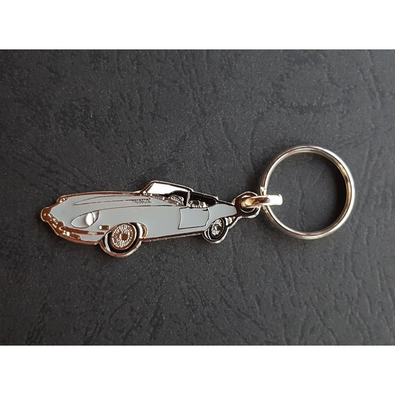 Porte-clés profil Jaguar Type E roadster, E-Type V12 XKE, XK-E cabriolet (gris)