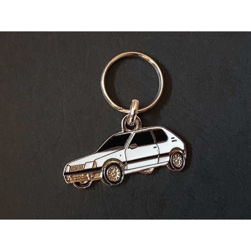 Porte-clés profil Peugeot 205, GTi XT XS XR (blanc)