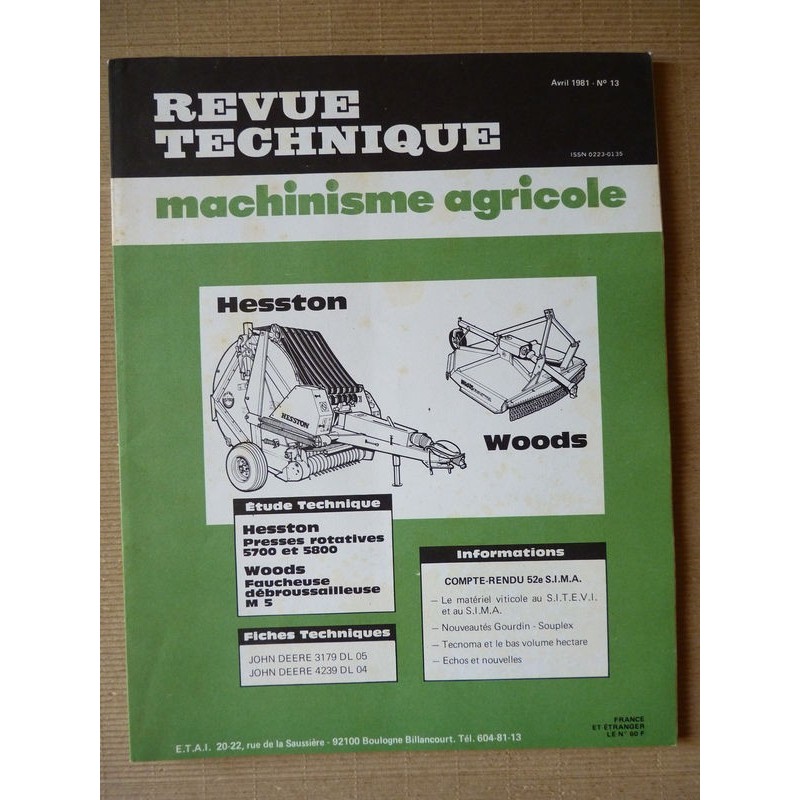 RTMA faucheuse Woods M5. Presse Hesston 5700, 5800