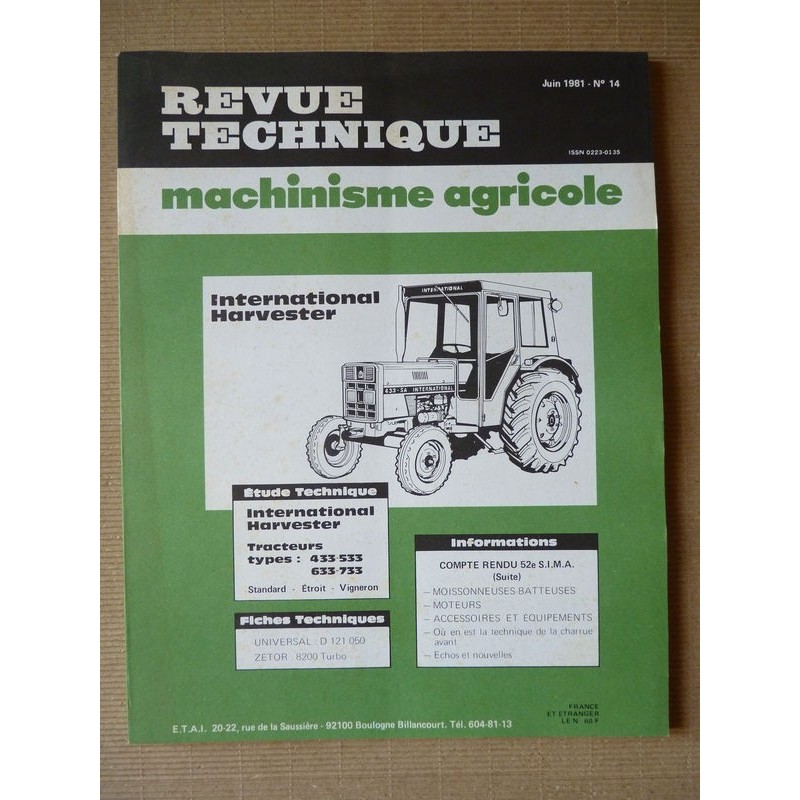 RTMA IH 433, 533, 633, 733. D155, D179, D206