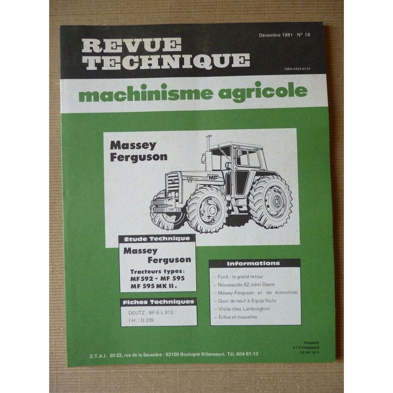 RTMA Massey Ferguson MF592, MF595, MF595 mkII. Perkins A4.318