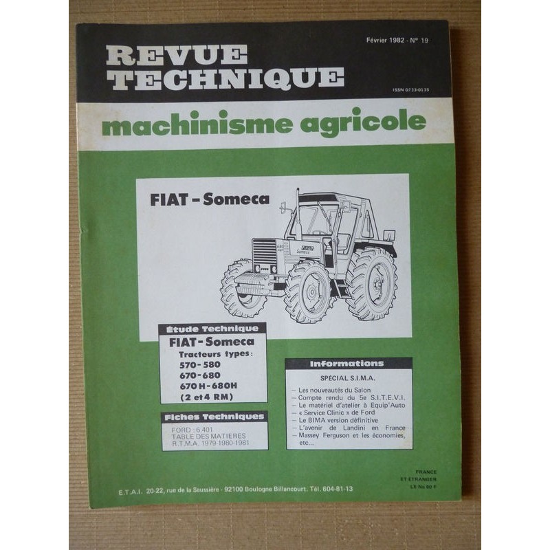 RTMA Fiat Someca 570, 580, 670, 670B, 680, 670H, 680H dont Hdt. Fiat 8035.04, 8045.02