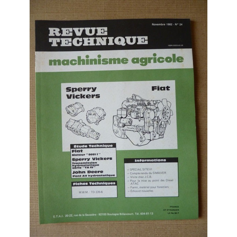 RTMA Fiat 8051i. John Deere hydrostatique. Sperry Vickers TA19 transmission