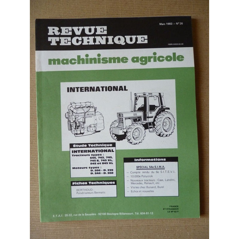 RTMA International IH 645, 743, 745, 845. IH D206 D239 D246 D268. Manitou