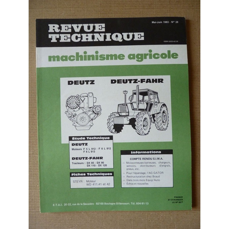 RTMA Deutz Fahr DX85, DX90, DX110, DX120. Deutz F5L, F6L 913, 913