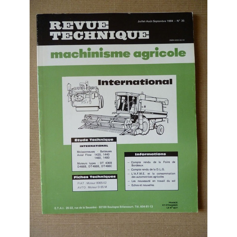 RTMA International 1420, 1440, 1460, 1480. IH D et DT 436, 466