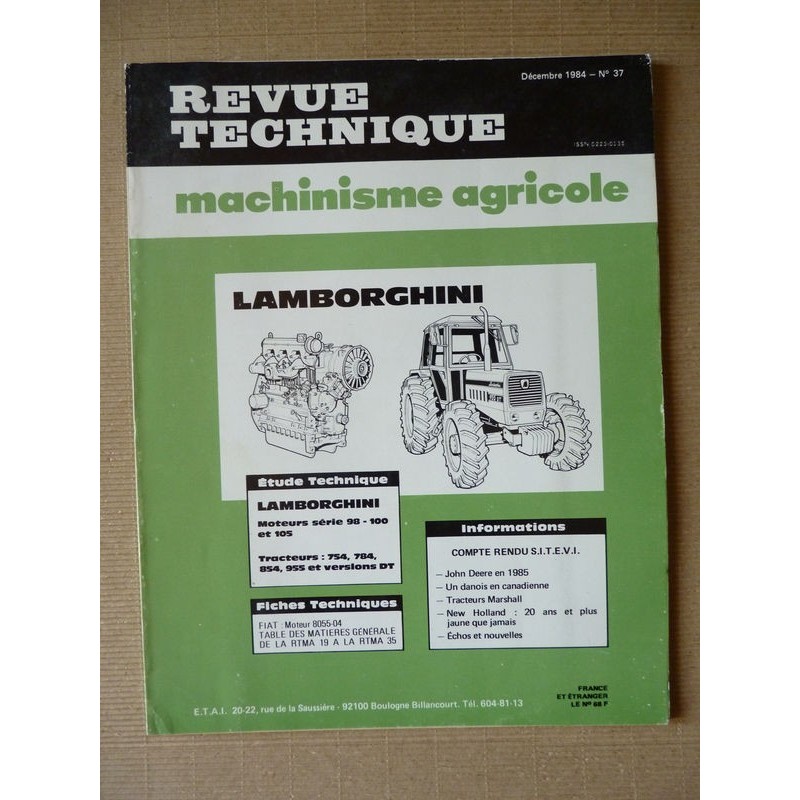RTMA Lamborghini 754, 784, 854, 955 et DT. Moteurs 98, 100, 105