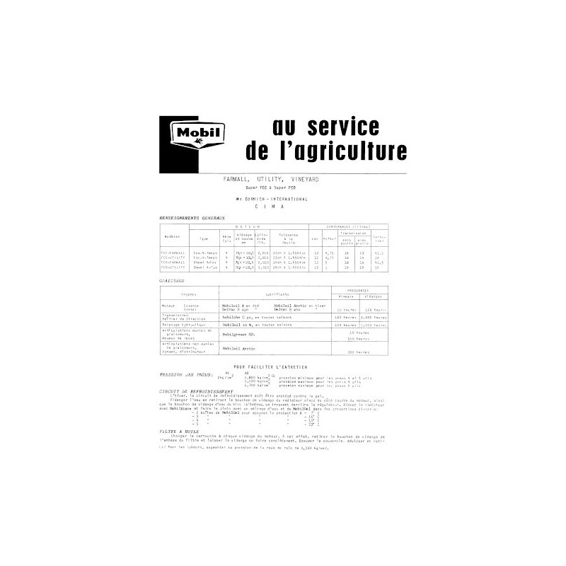 Fiche graissage Mobil McCormick FCC, Super FCD