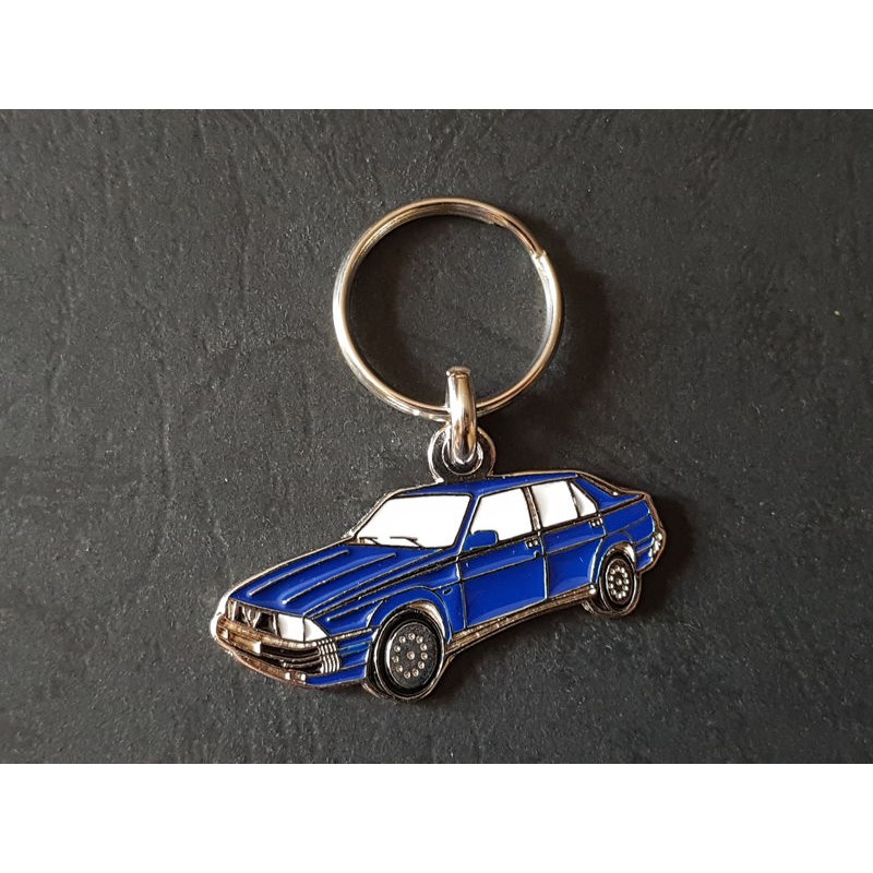 Porte-clés profil Alfa Romeo 75, Milano Quadrifoglio V6 America QV (bleu)