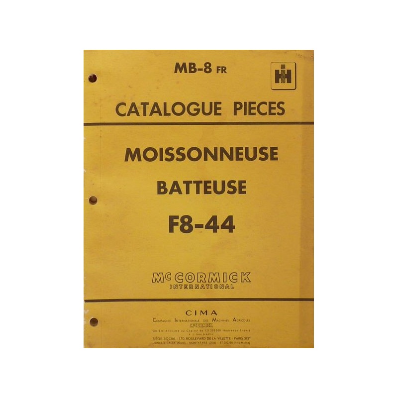 McCormick IH moissonneuse F8-44, catalogue de pièces