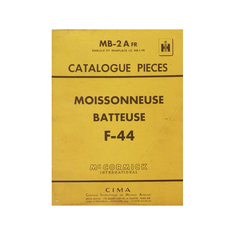 McCormick IH moissonneuse F-44, catalogue de pièces