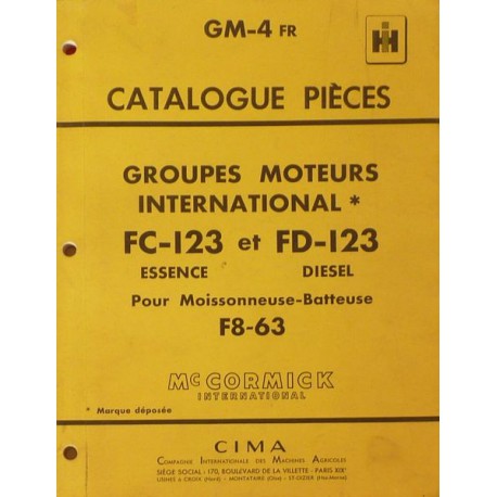 McCormick IH groupe moteur FC-123, FD-123, catalogue de pièces