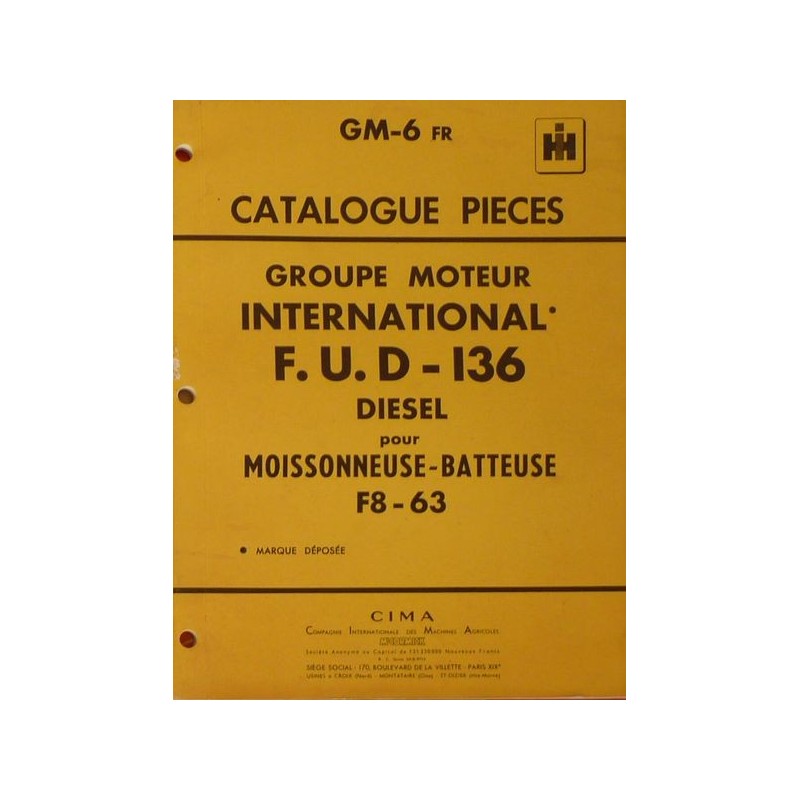 McCormick IH groupe moteur FUD-136, catalogue de pièces