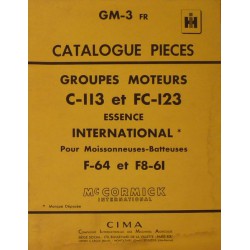 McCormick IH groupe moteur C-113, FC-123, catalogue de pièces