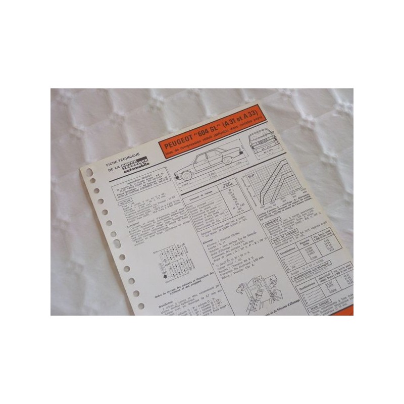 Fiche technique Peugeot 604 SL, type A31 et A33