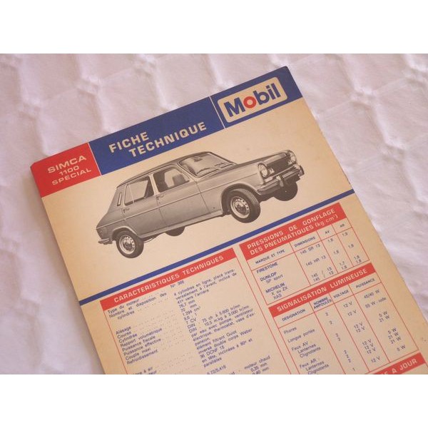 Mobil Fiche technique Simca 1100 Special Mobil Fiche technique Simca 1100 Special