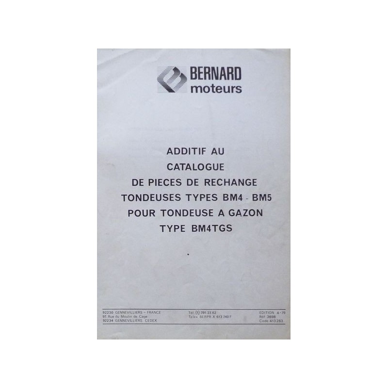 Bernard-Moteurs BM4TGS, catalogue de pièces