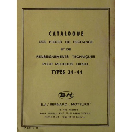 Bernard-Moteurs moteur diesel 34 et 44, catalogue de pièces et réglages