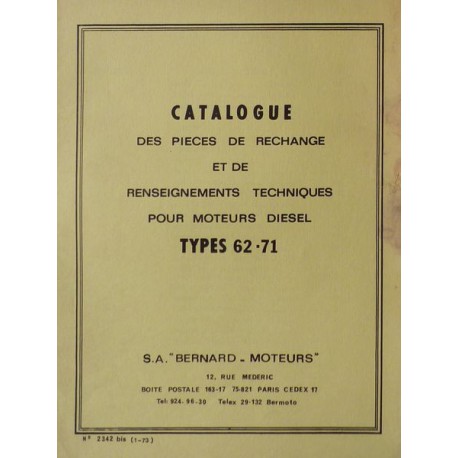 Bernard-Moteurs moteur diesel 62 et 71, catalogue de pièces et réglages