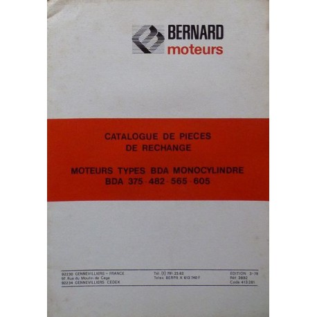 Bernard-Moteurs BDA 375, 482, 565, 605, catalogue de pièces