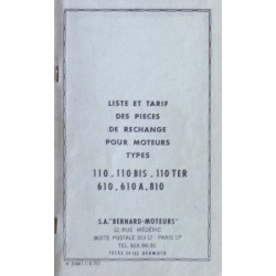 Bernard-Moteurs 110, 110Bis, 110Ter, 610, 610A, 810, liste des pièces de rechange