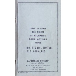 Bernard-Moteurs 110, 110Bis, 110Ter, 610, 610A, 810, liste des pièces de rechange