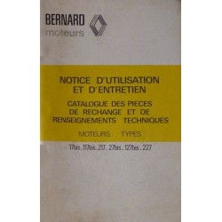 Bernard-Moteurs 17bis, 117bis, 217, 27bis, 127bis, 227, notice et catalogue de pièces