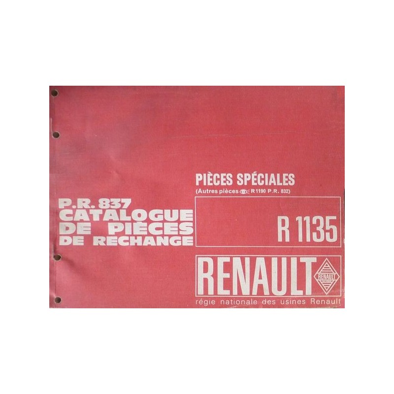 Renault 8 Gordini R1135, catalogue de pièces