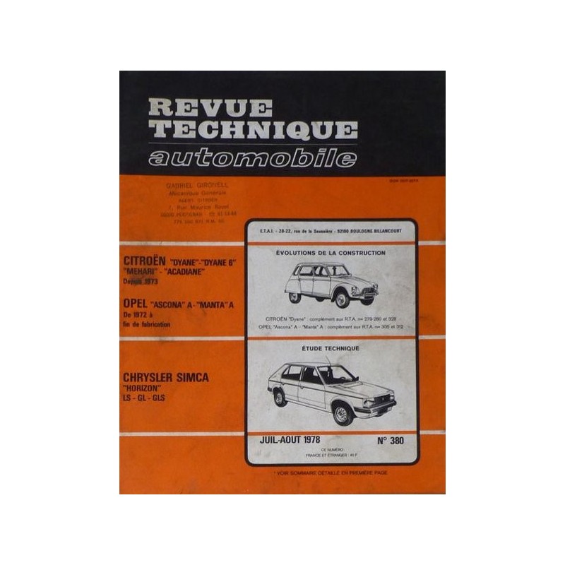 RTA Chrysler Simca Horizon LS, GL, GLS RTA Chrysler Simca Horizon LS, GL, GLS