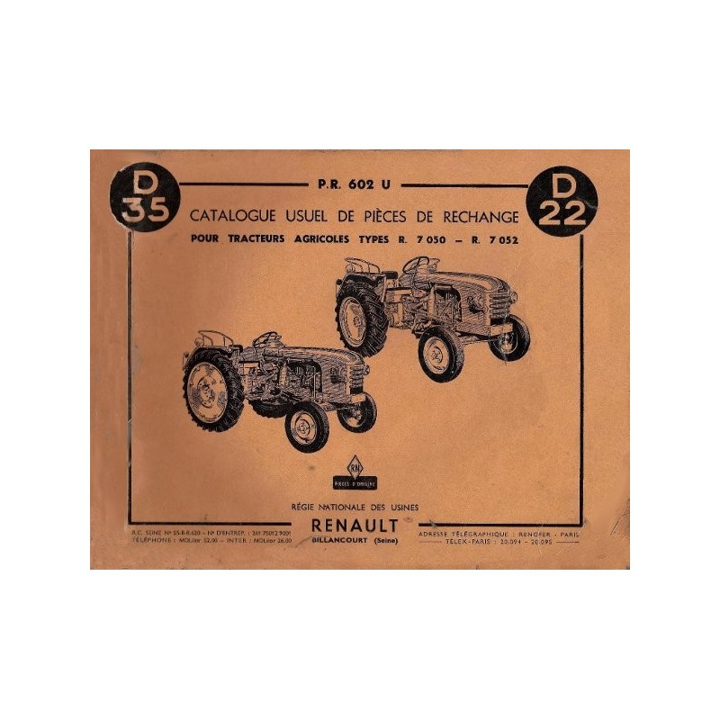 Renault D22 (R7052) et D35 (R7050), catalogue de pièces