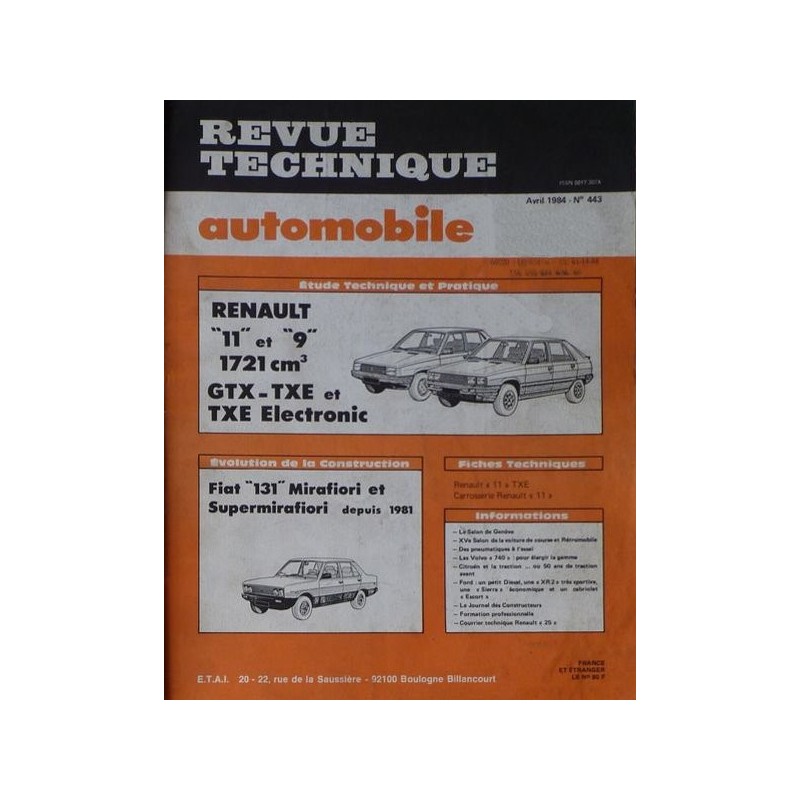 RTA Renault 9 et 11 essence 1721cm3