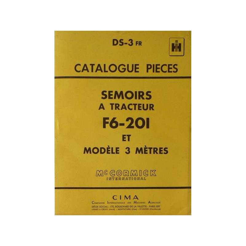 McCormick semoir F6-201 et 3 mètres, catalogue de pièces