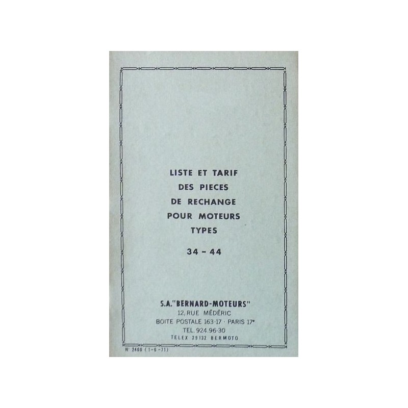 Bernard-Moteurs moteur diesel 34 et 44, liste des pièces détachées