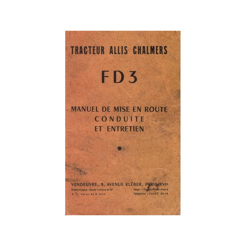 Allis Chalmers FD3 et FD3 eau, notice d'entretien