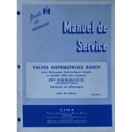 McCormick fabrication Allemande, manuel de réparation valves distributrices