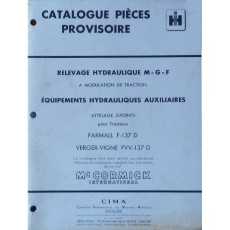 McCormick F-137D, FVV-137D, catalogue de pièces hydrauliques
