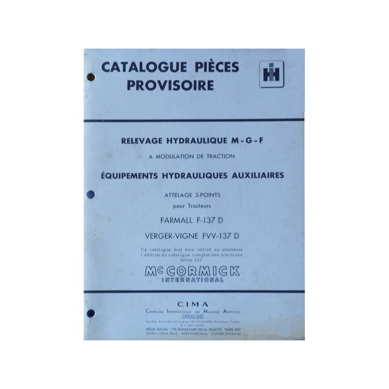 McCormick F-137D, FVV-137D, catalogue de pièces hydrauliques